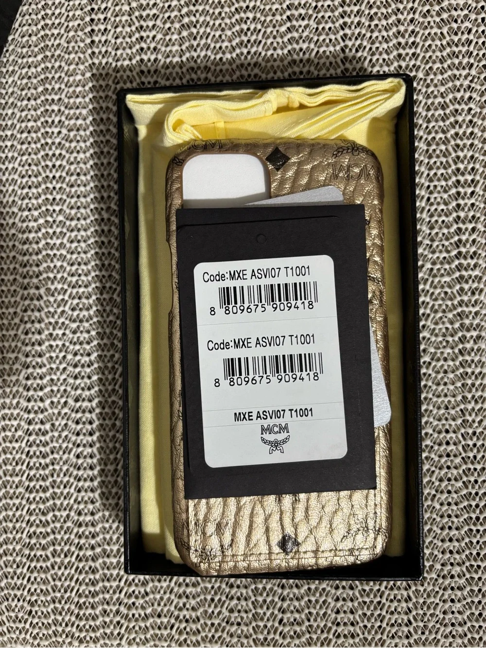 MCM Gold Metallic Logo iPhone Case with Black Monogram